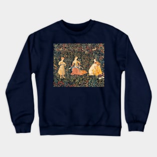 LADIES AND UNICORN AMONG FLOWERS, FOREST ANIMALS FLEMISH FLORAL Crewneck Sweatshirt